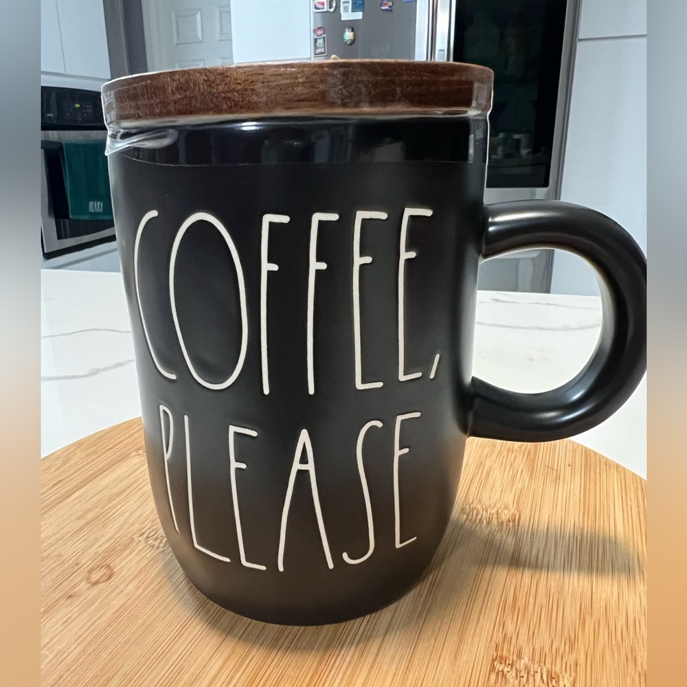 New Rae Dunn coffee mug with wooden lid. - Picture 1 of 5